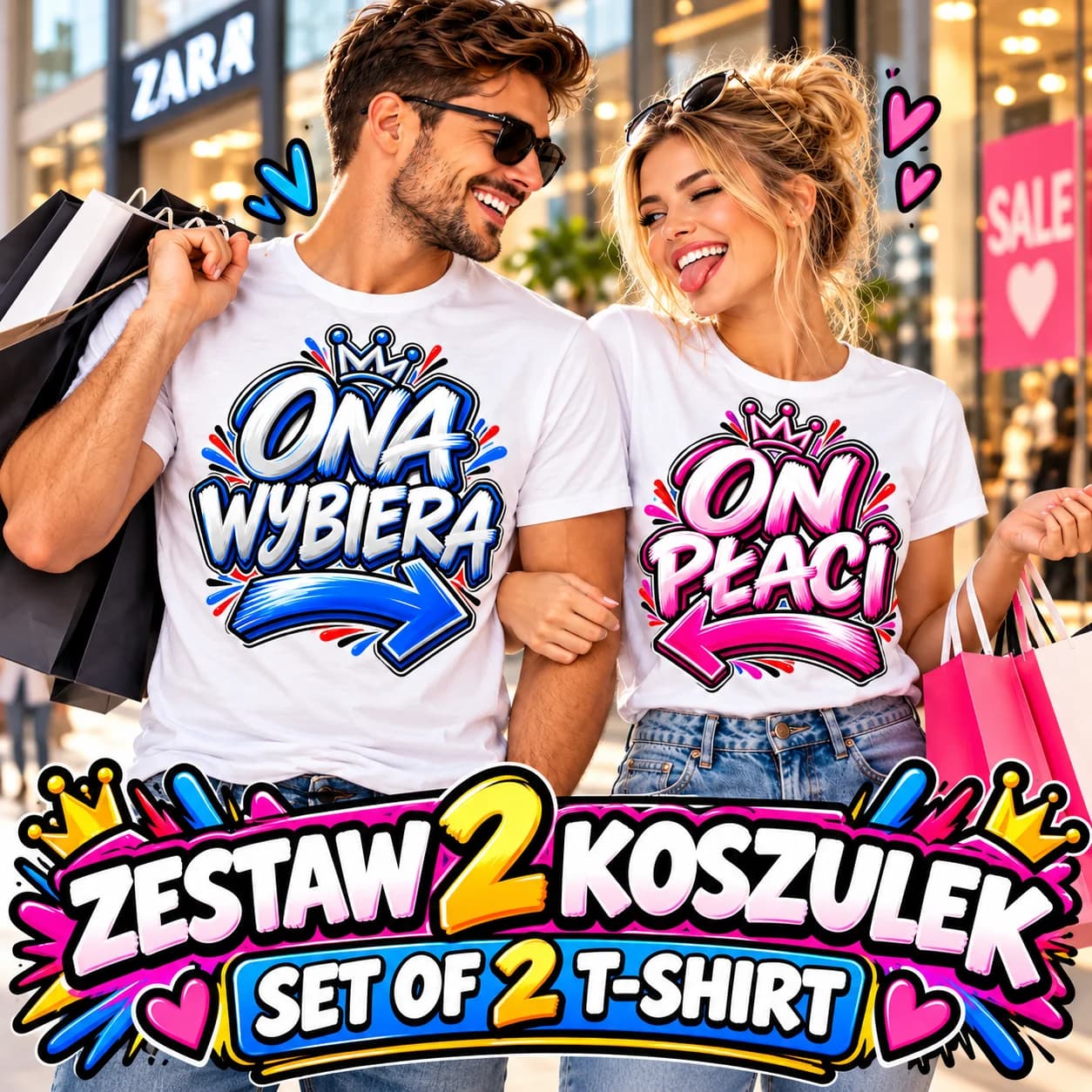 She Chooses + He Pays – Set of 2 Matching Couple T-Shirts